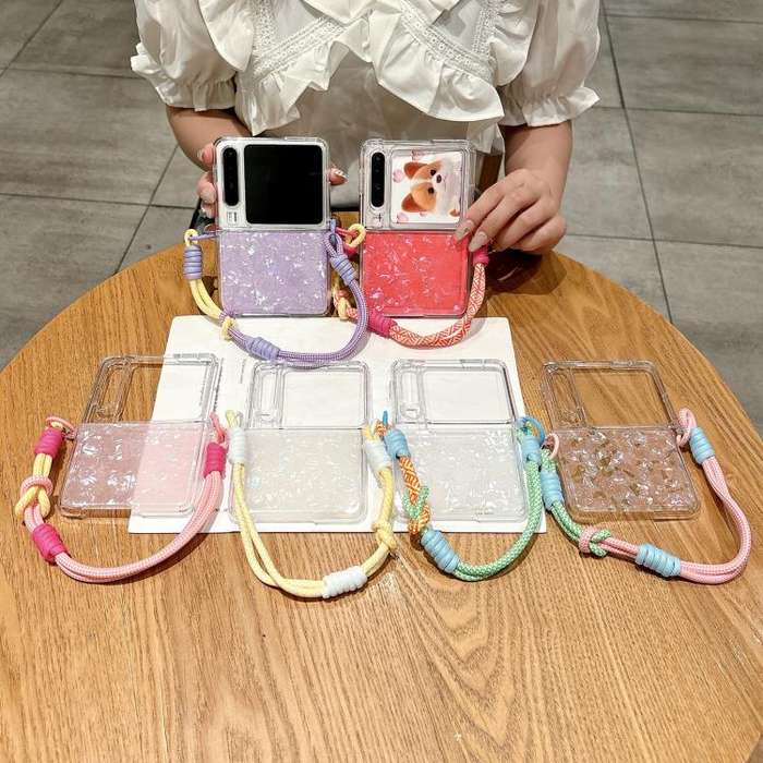 For Huawei Pura X Pearlescent Shell Texture Side Buckle Phone Case with Rainbow Bracelet(Pink)