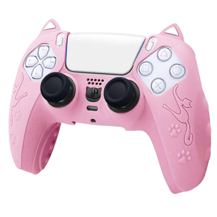 For Sony PS5 Cat Ear Shape Gamepad Silicone Protective Case(Pink)