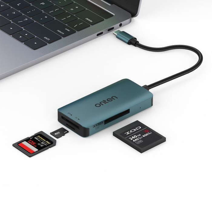 Onten C13 3 in 1 USB-C / Type-C to XQD & SD & TF Card Reader(Pine Green)