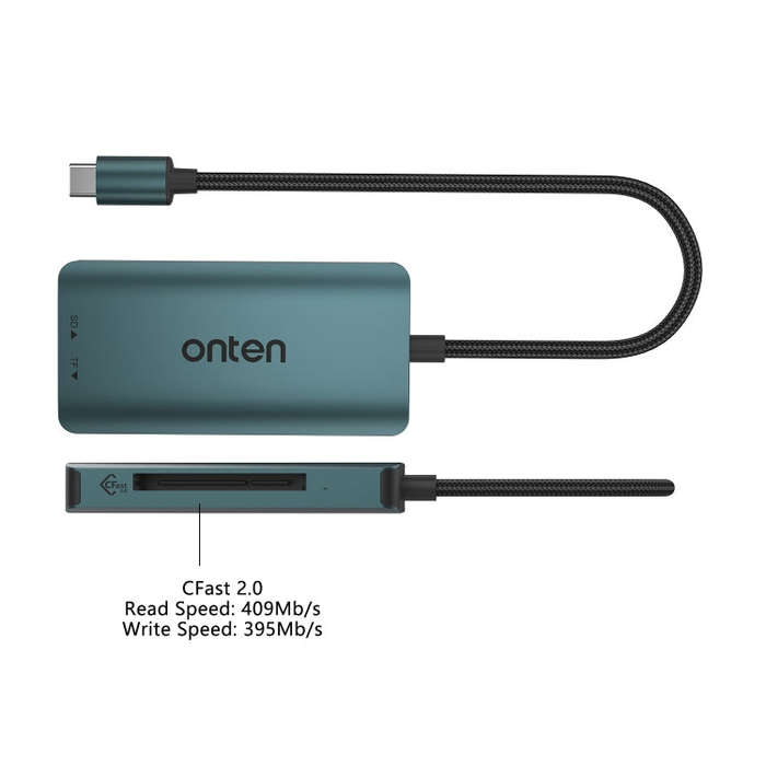 Onten C15 3 in 1 USB-C / Type-C to CFast 2.0 & SD & TF Card Reader(Pine Green)