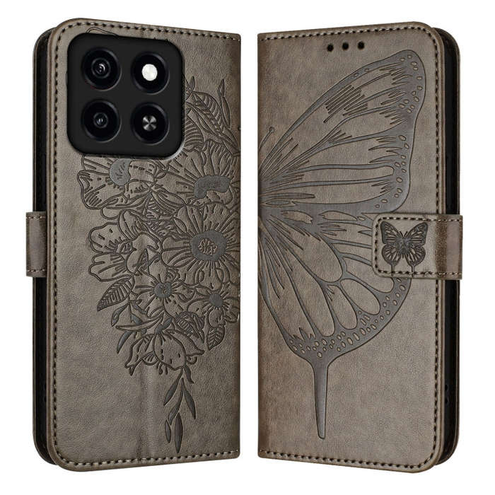 For ZTE Blade A35 / A55 Embossed Butterfly Leather Phone Case(Grey)