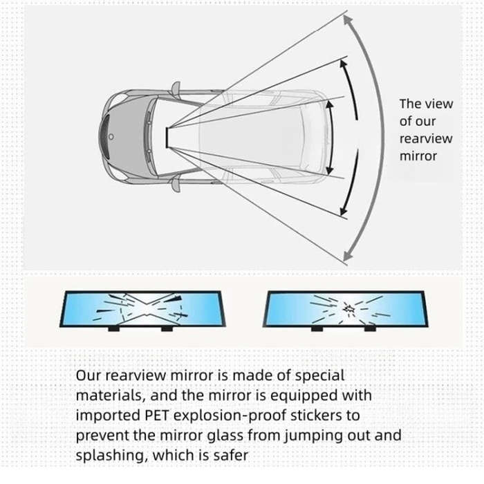 3R 3R-123 Car Suction Cup Curved Wide Angle Rear View Mirror