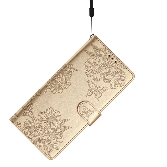 For Motorola Edge 50 5G Cherry Blossom Butterfly Skin Feel Embossed PU Phone Case(Gold)