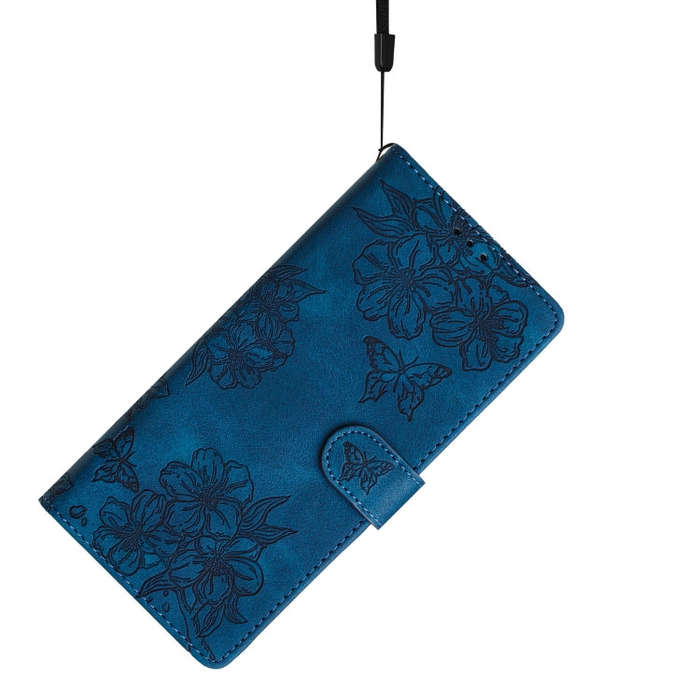 For Motorola Edge 50 Pro Cherry Blossom Butterfly Skin Feel Embossed PU Phone Case(Blue)