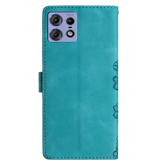 For Motorola Edge 50 Pro Cherry Blossom Butterfly Skin Feel Embossed PU Phone Case(Green)