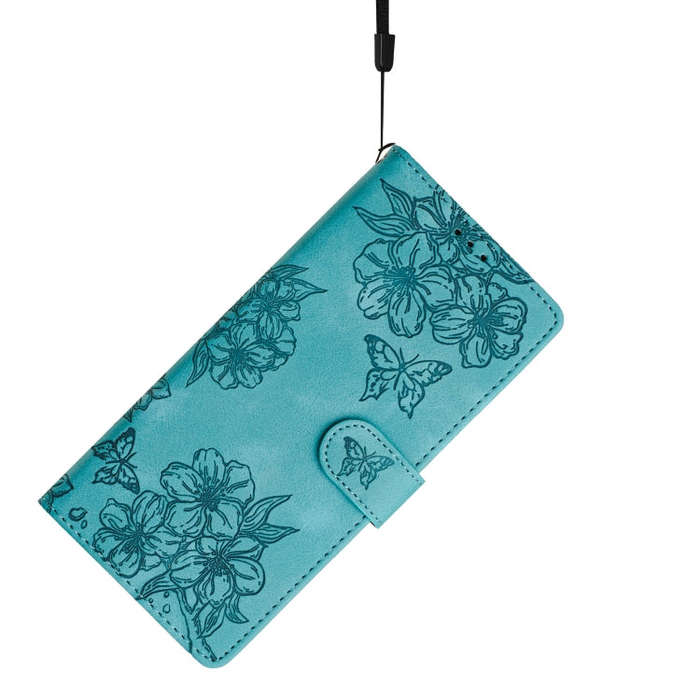 For Motorola Edge 50 Pro Cherry Blossom Butterfly Skin Feel Embossed PU Phone Case(Green)