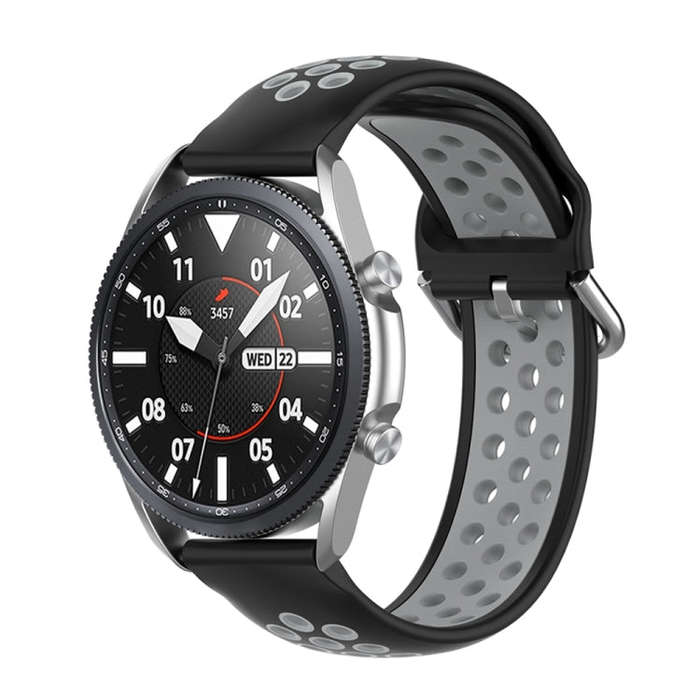 For Galaxy Watch 3 41mm Silicone Two-color Watch Band, Size: Free Size 20mm(Black Gray)