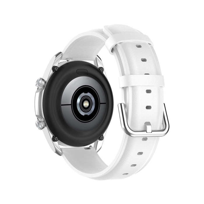 For Galaxy Watch 3 41mm Round Tail Leather Watch Band, Size: Free Size 20mm(White)
