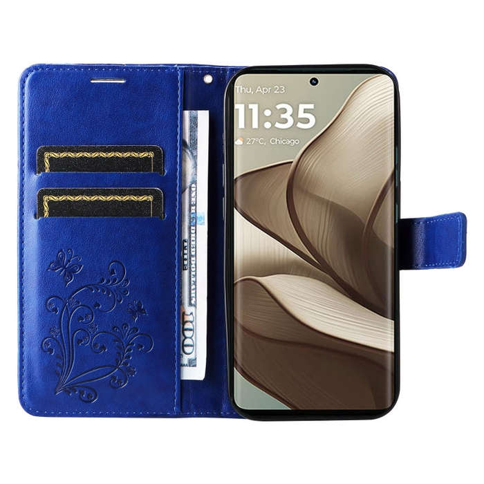 For Motorola Edge 50 5G 3D Butterfly Embossed Pattern Flip Leather Phone Case(Blue)