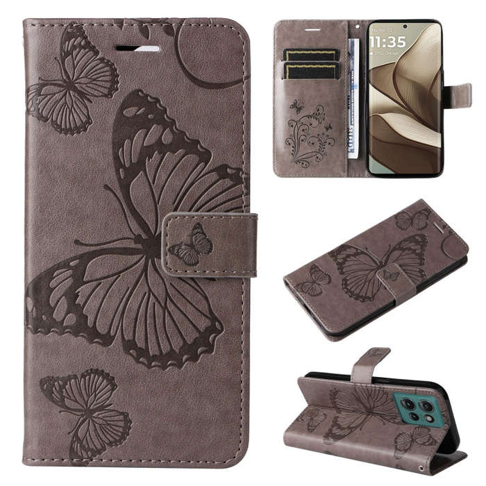For Motorola Edge 50 5G 3D Butterfly Embossed Pattern Flip Leather Phone Case(Grey)