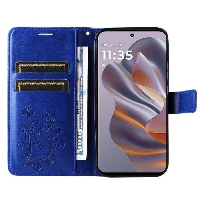 For Motorola Edge 50 Neo 3D Butterfly Embossed Pattern Flip Leather Phone Case(Blue)