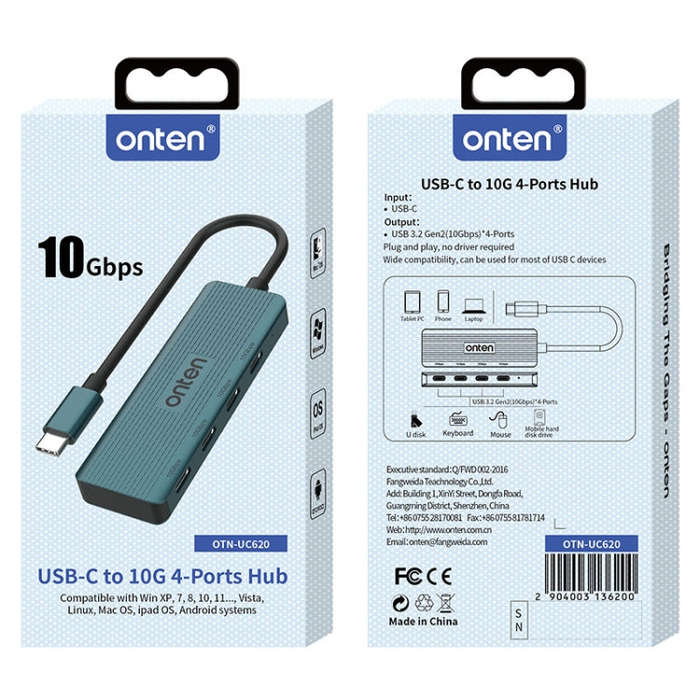 Onten UC620 10Gbps USB-C / Type-C to USB 3.2 Gen2 4 in 1 Multi-function HUB Docking Station, Leng...