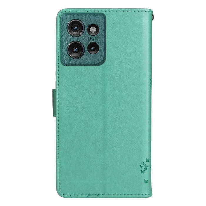 For Motorola Edge 50 5G Tree & Cat Embossed Pattern Flip Leather Phone Case(Green)