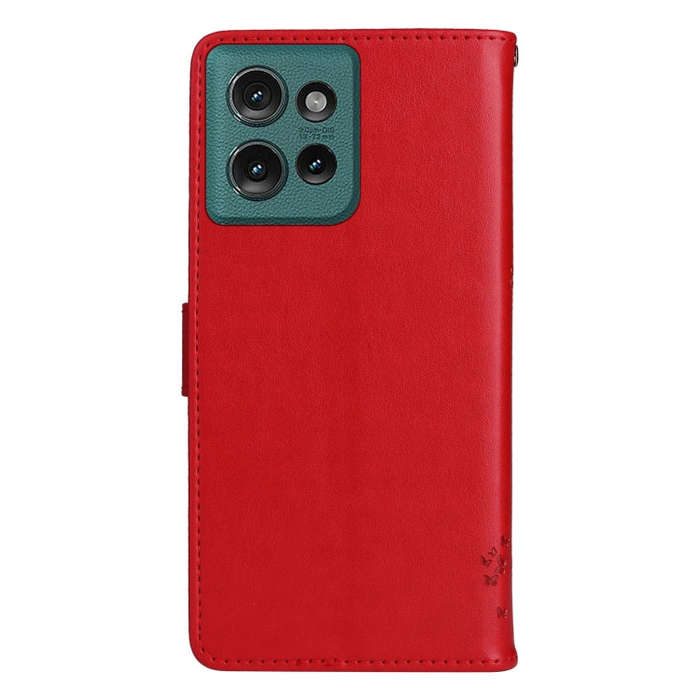 For Motorola Edge 50 5G Tree & Cat Embossed Pattern Flip Leather Phone Case(Red)