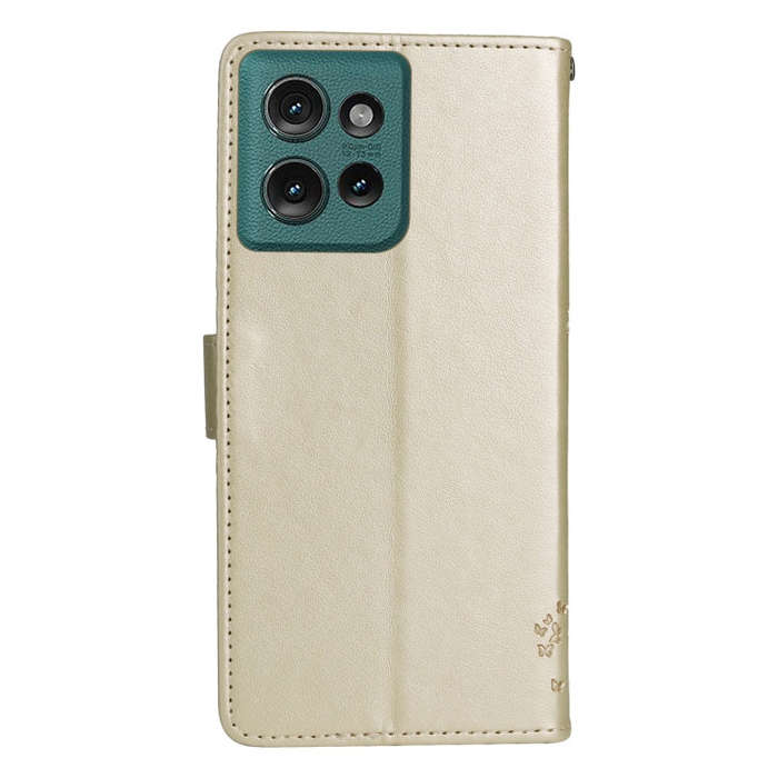 For Motorola Edge 50 5G Tree & Cat Embossed Pattern Flip Leather Phone Case(Gold)