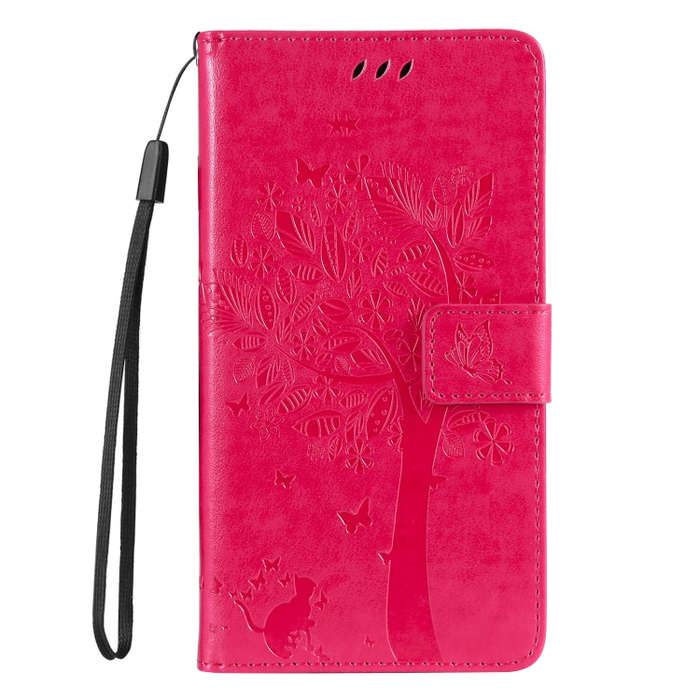 For Motorola Edge 50 Neo Tree & Cat Embossed Pattern Flip Leather Phone Case(Rose Red)
