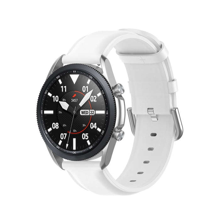 For Galaxy Watch 3 45mm Round Tail Leather Watch Band, Size: Free Size 22mm(White)