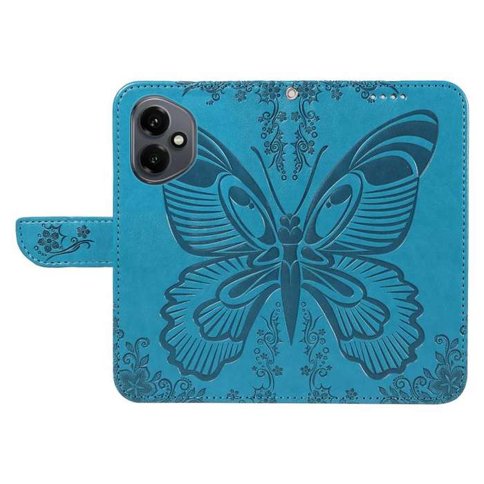 For Honor 400 Global 156.5mm Swallowtail Butterfly Embossed Leather Phone Case(Blue)