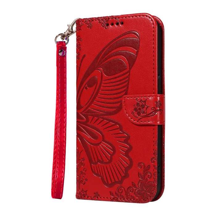For Honor 400 Global 156.5mm Swallowtail Butterfly Embossed Leather Phone Case(Red)