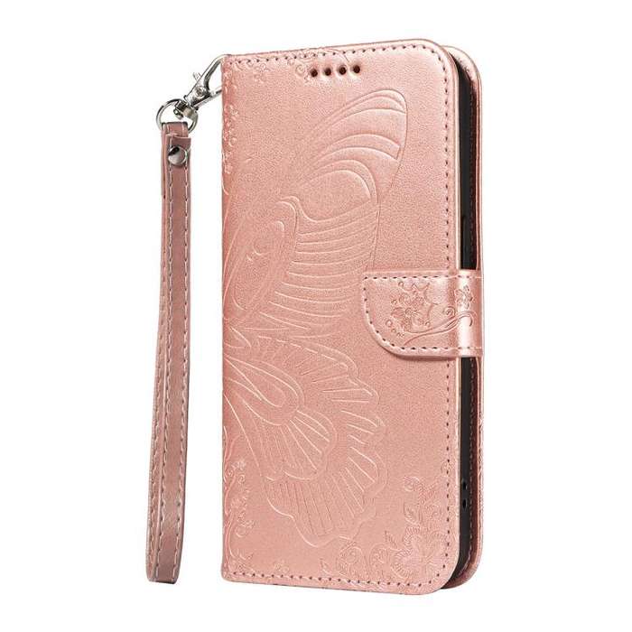 For Honor 400 Global 156.5mm Swallowtail Butterfly Embossed Leather Phone Case(Rose Gold)