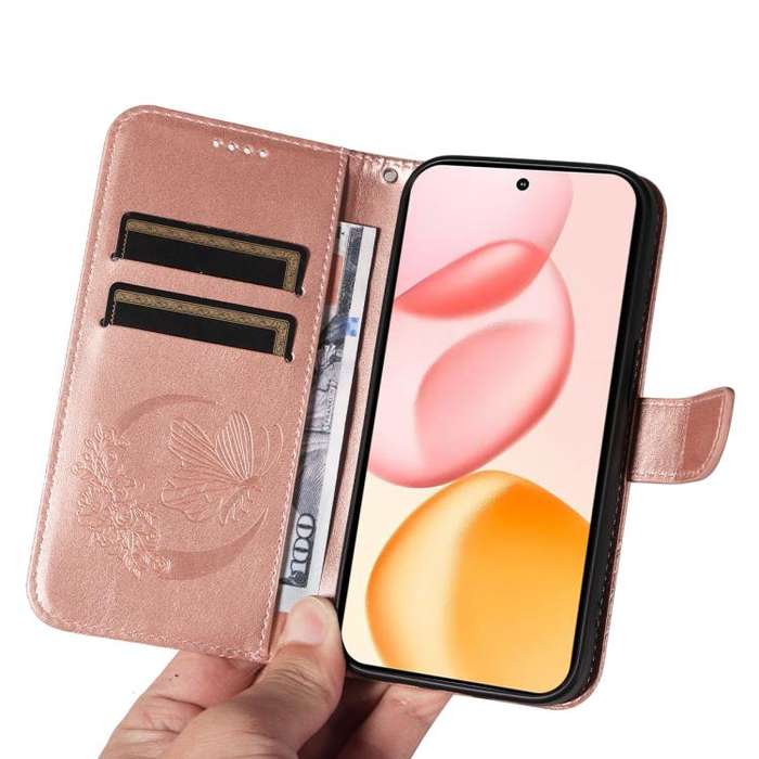 For Honor 400 Global 156.5mm Swallowtail Butterfly Embossed Leather Phone Case(Rose Gold)