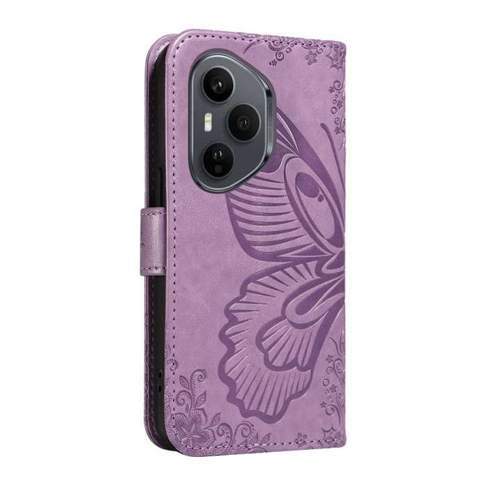 For Honor 400 Pro Global 160.8mm Swallowtail Butterfly Embossed Leather Phone Case(Purple)