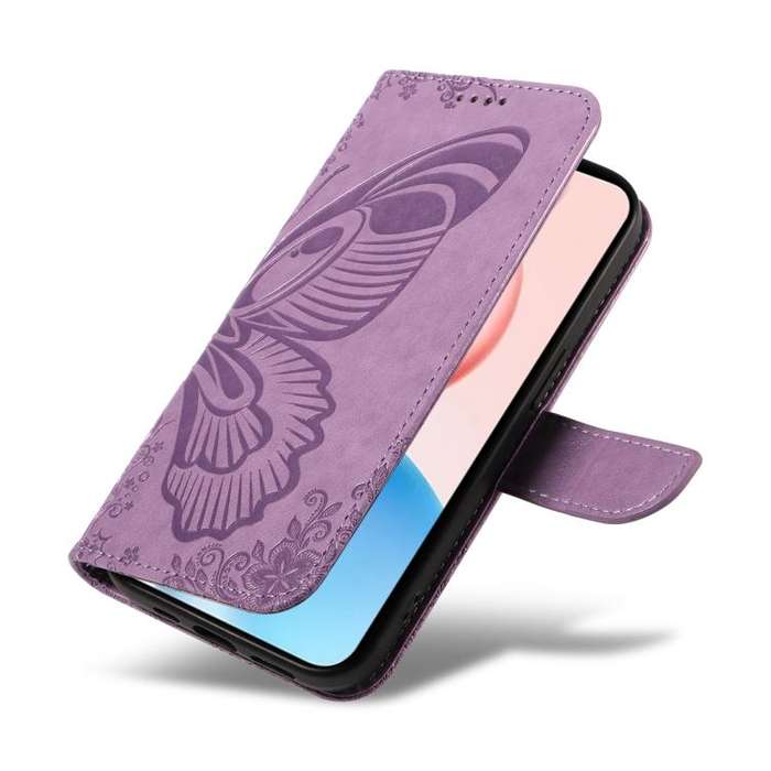 For Honor 400 Pro Global 160.8mm Swallowtail Butterfly Embossed Leather Phone Case(Purple)