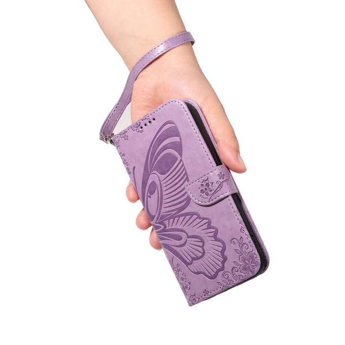 For Honor 400 Pro Global 160.8mm Swallowtail Butterfly Embossed Leather Phone Case(Purple)