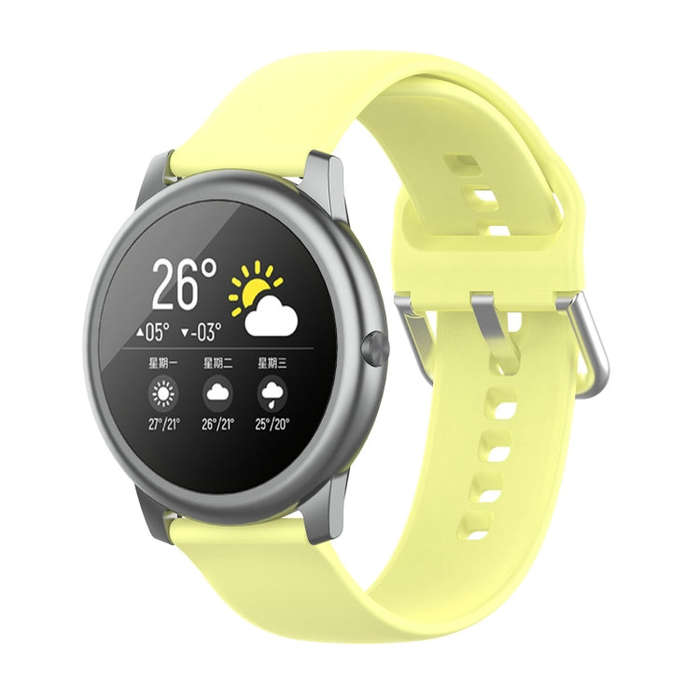 For Xiaomi Haylou Solar LS05 Silicone Solid Color Silver Buckle Watch Band, Size: 22mm(Yellow)
