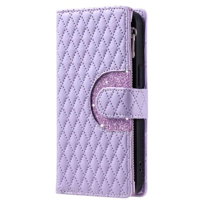 For Motorola Edge 60 Pro Glitter Lattice Zipper Wallet Leather Phone Case(Purple)