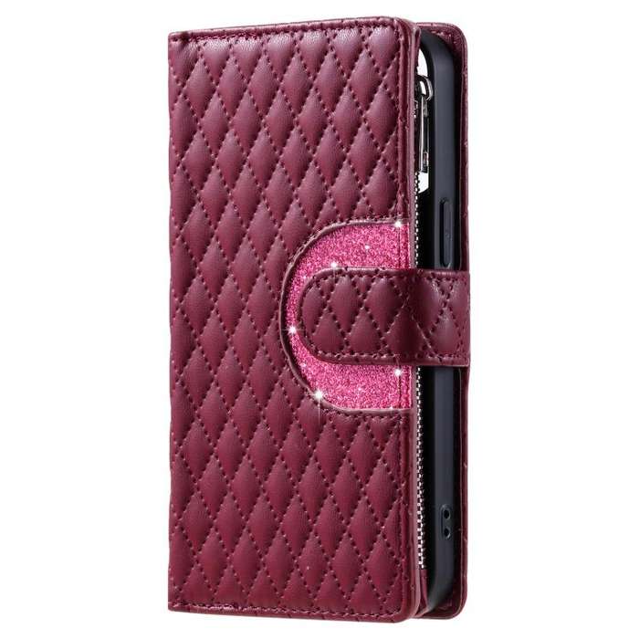 For Motorola Edge 60 Pro Glitter Lattice Zipper Wallet Leather Phone Case(Wine Red)