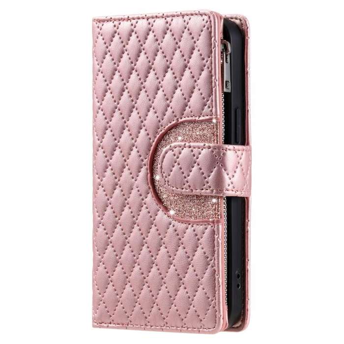 For Motorola Edge 60 Pro Glitter Lattice Zipper Wallet Leather Phone Case(Rose Gold)