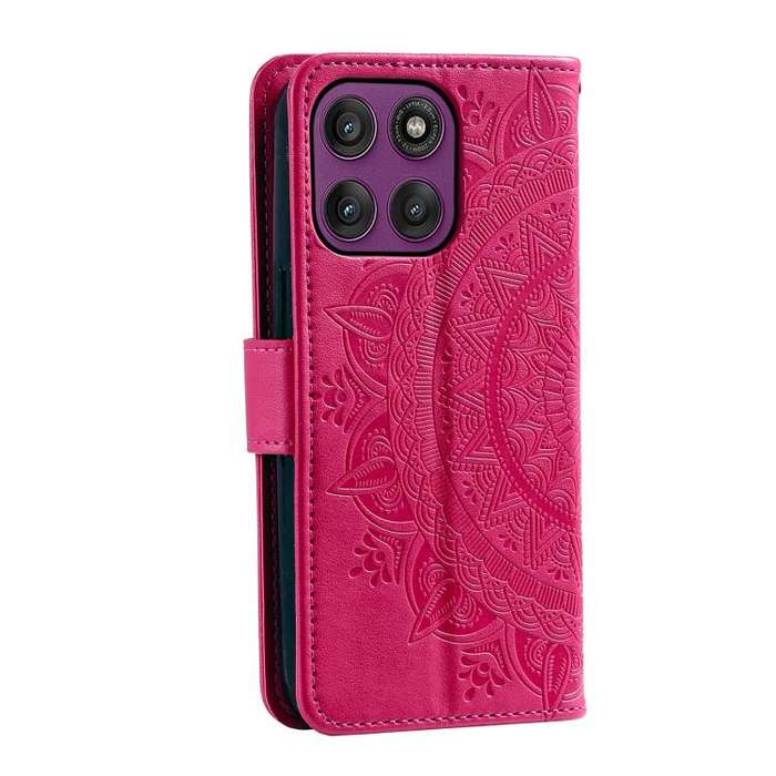 For Motorola Edge 60 Pro Totem Flower Embossed Leather Phone Case with Lanyard(Red)