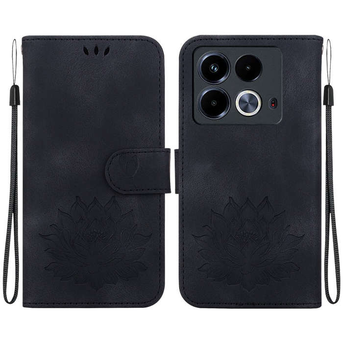 For Infinix Note 40 4G Lotus Embossed Leather Phone Case(Black)
