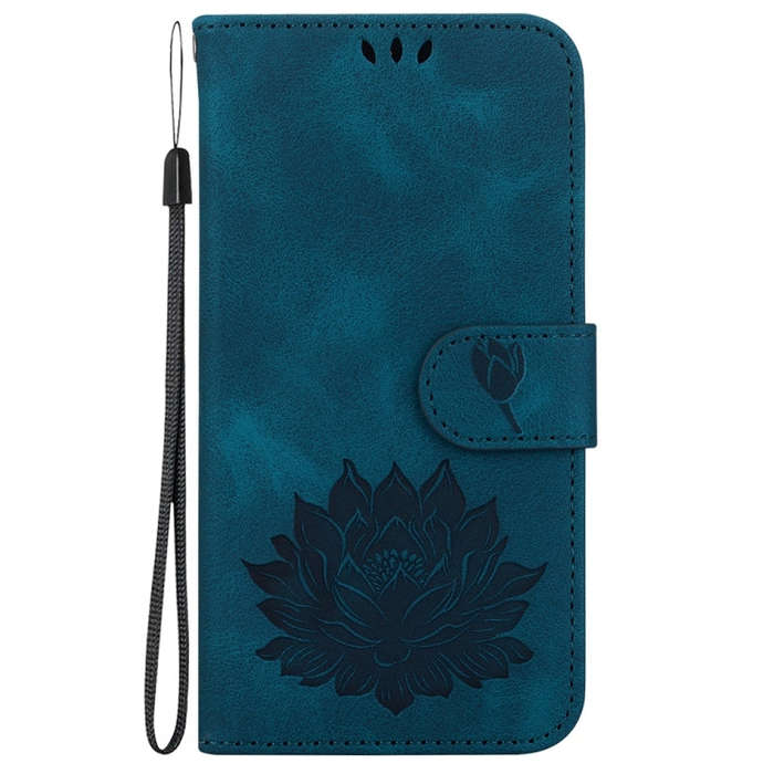 For Motorola Moto G04s / Moto E14 Lotus Embossed Leather Phone Case(Dark Blue)