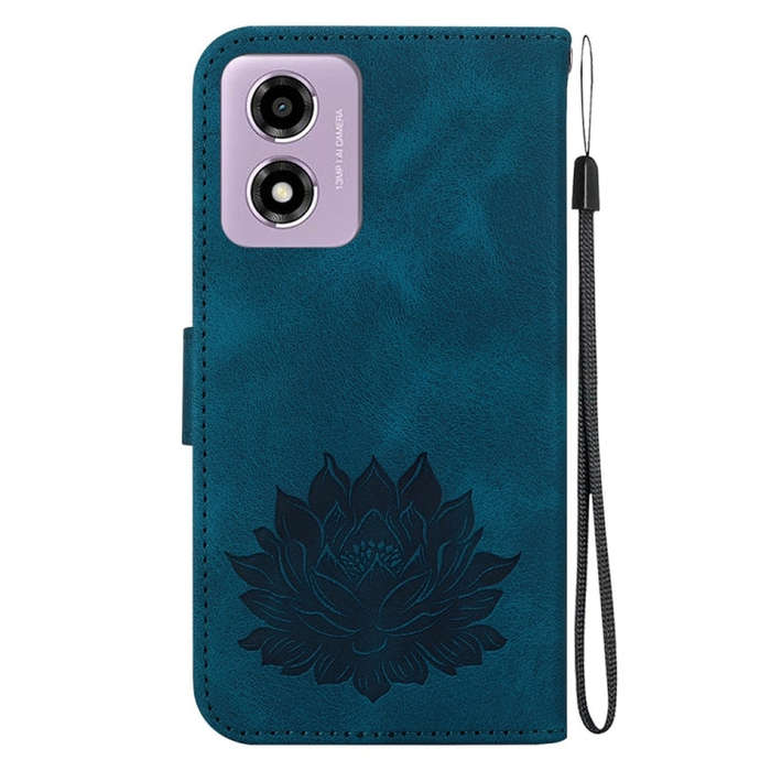 For Motorola Moto G04s / Moto E14 Lotus Embossed Leather Phone Case(Dark Blue)