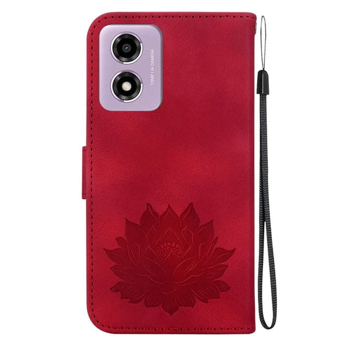For Motorola Moto G04s / Moto E14 Lotus Embossed Leather Phone Case(Red)