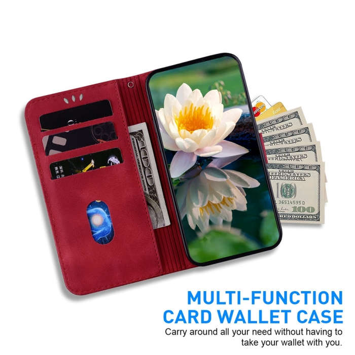 For Motorola Moto G04s / Moto E14 Lotus Embossed Leather Phone Case(Red)