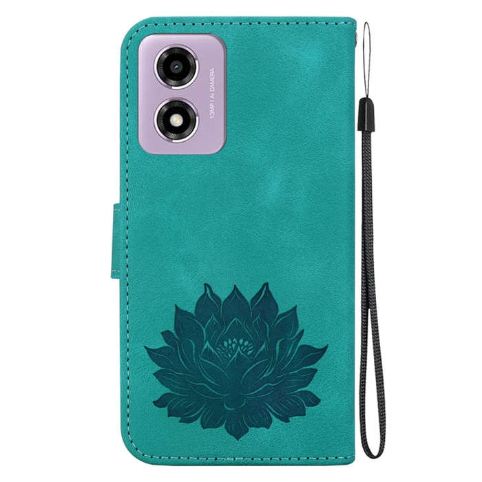 For Motorola Moto G04s / Moto E14 Lotus Embossed Leather Phone Case(Green)