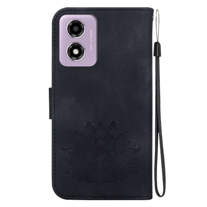 For Motorola Moto G04s / Moto E14 Lotus Embossed Leather Phone Case(Black)