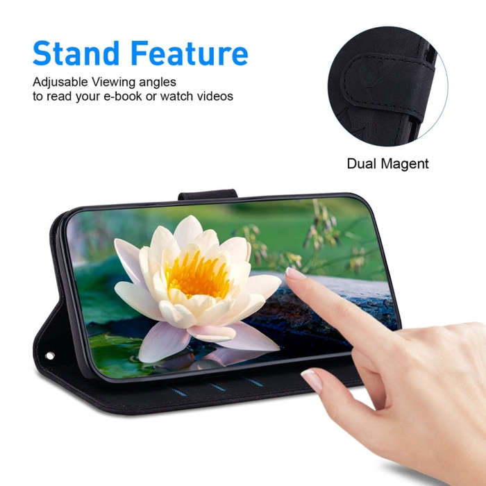 For Motorola Moto G04s / Moto E14 Lotus Embossed Leather Phone Case(Black)