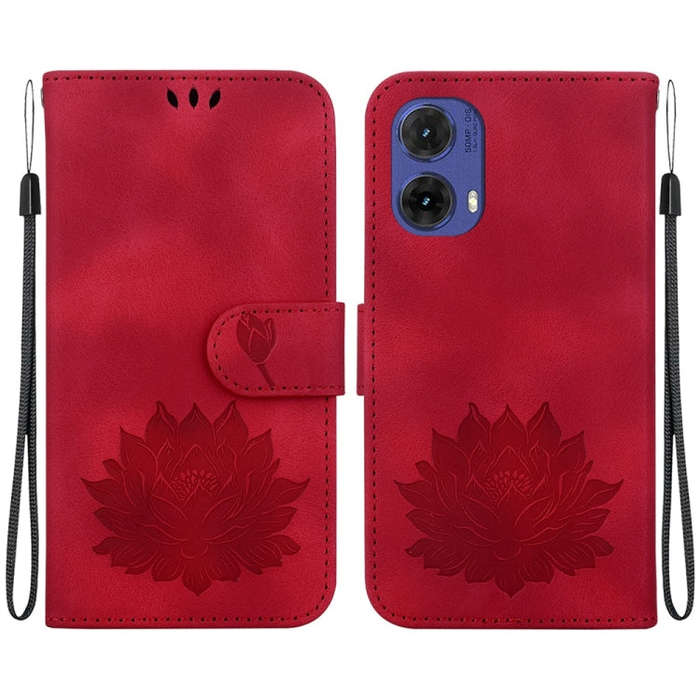 For Motorola Moto G85 Lotus Embossed Leather Phone Case(Red)