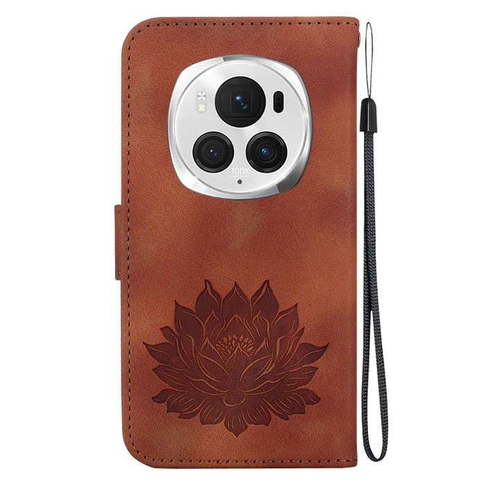 For Honor Magic6 Pro Lotus Embossed Leather Phone Case(Brown)