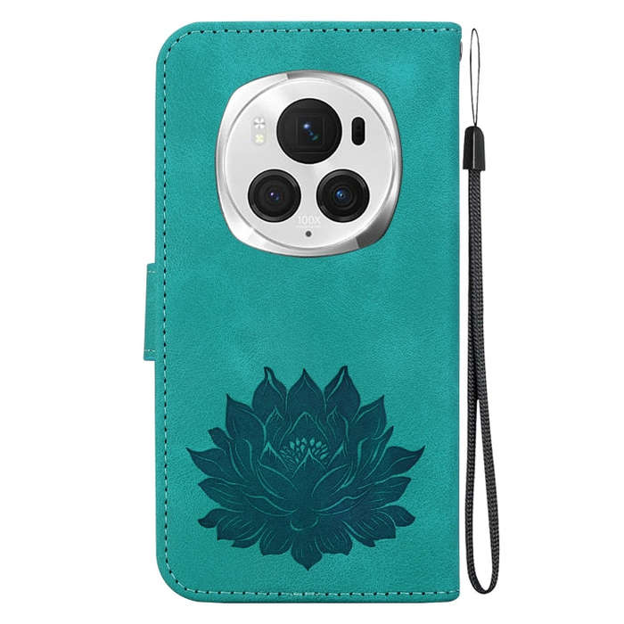 For Honor Magic6 Pro Lotus Embossed Leather Phone Case(Green)
