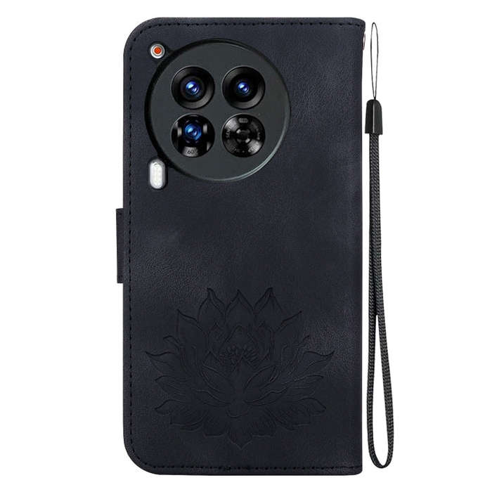 For Tecno Camon 30 Premier 5G Lotus Embossed Leather Phone Case(Black)