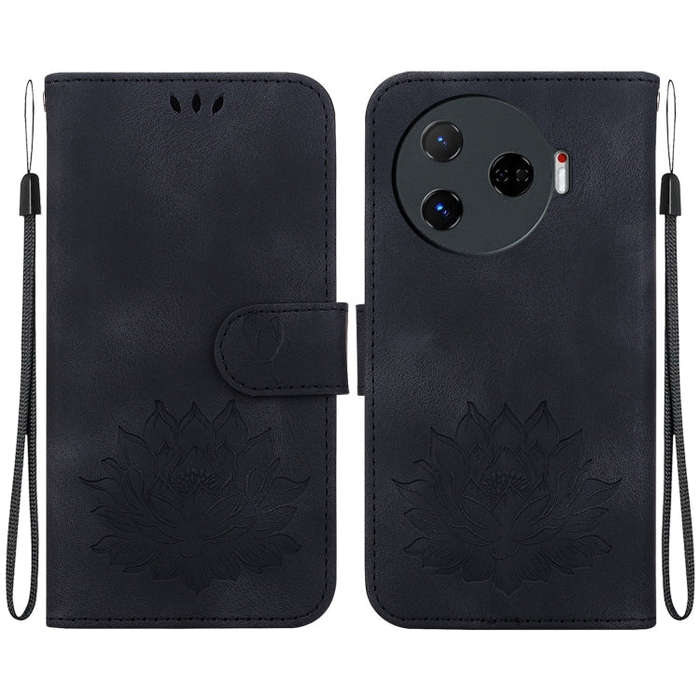 For Tecno Camon 30 Pro Lotus Embossed Leather Phone Case(Black)