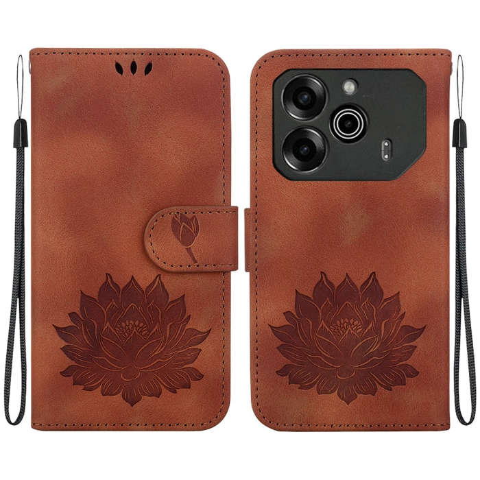 For Tecno Pova 6 / Pova 6 Pro Lotus Embossed Leather Phone Case(Brown)