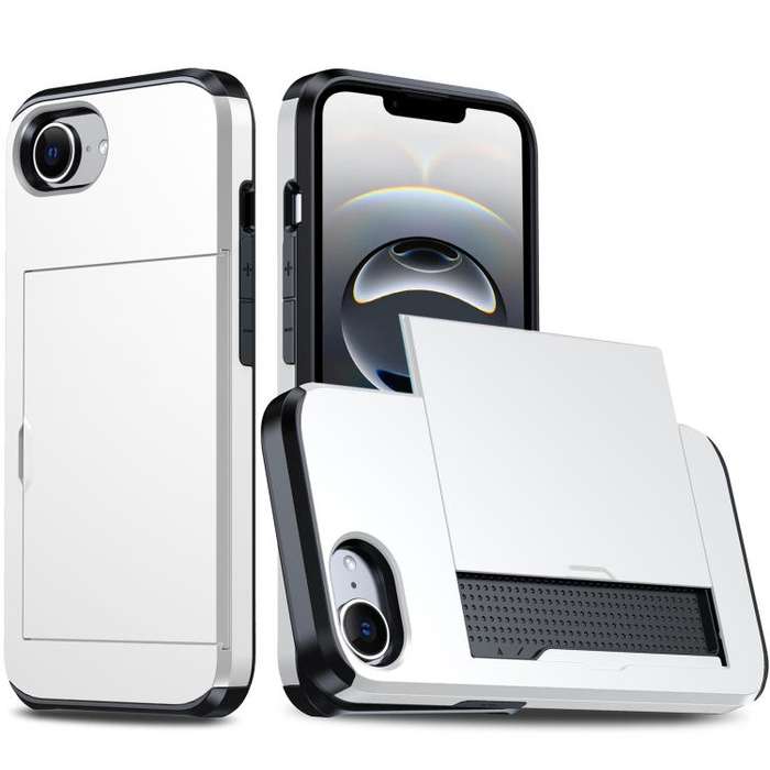 For iPhone 16e Shockproof Armor Phone Case with Card Slot(White)