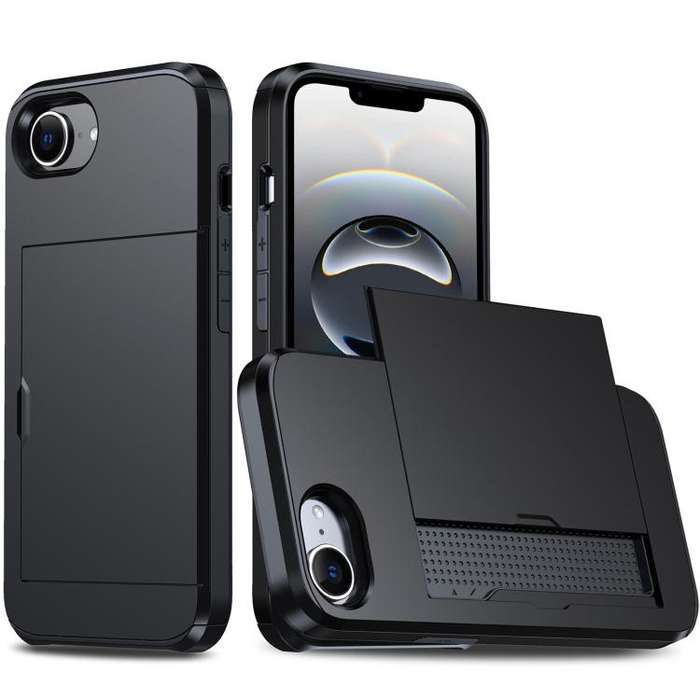 For iPhone 16e Shockproof Armor Phone Case with Card Slot(Black)
