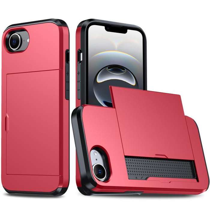 For iPhone 16e Shockproof Armor Phone Case with Card Slot(Red)